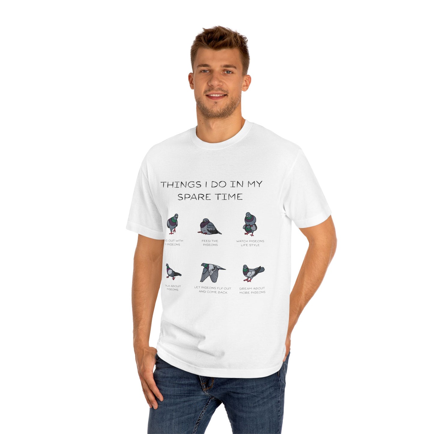 Funny Pigeon Spare Time Tee | Unisex Classic T-Shirt, Gift for Bird Lovers, Quirky Humor Shirt, Casual Wear, Eco-Friendly Style
