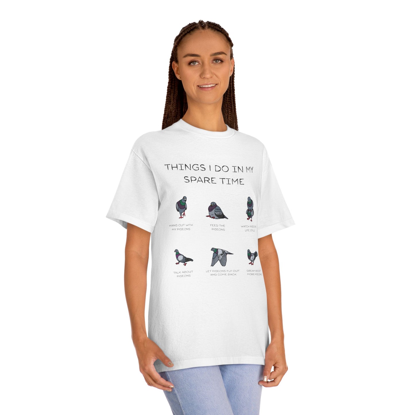 Funny Pigeon Spare Time Tee | Unisex Classic T-Shirt, Gift for Bird Lovers, Quirky Humor Shirt, Casual Wear, Eco-Friendly Style